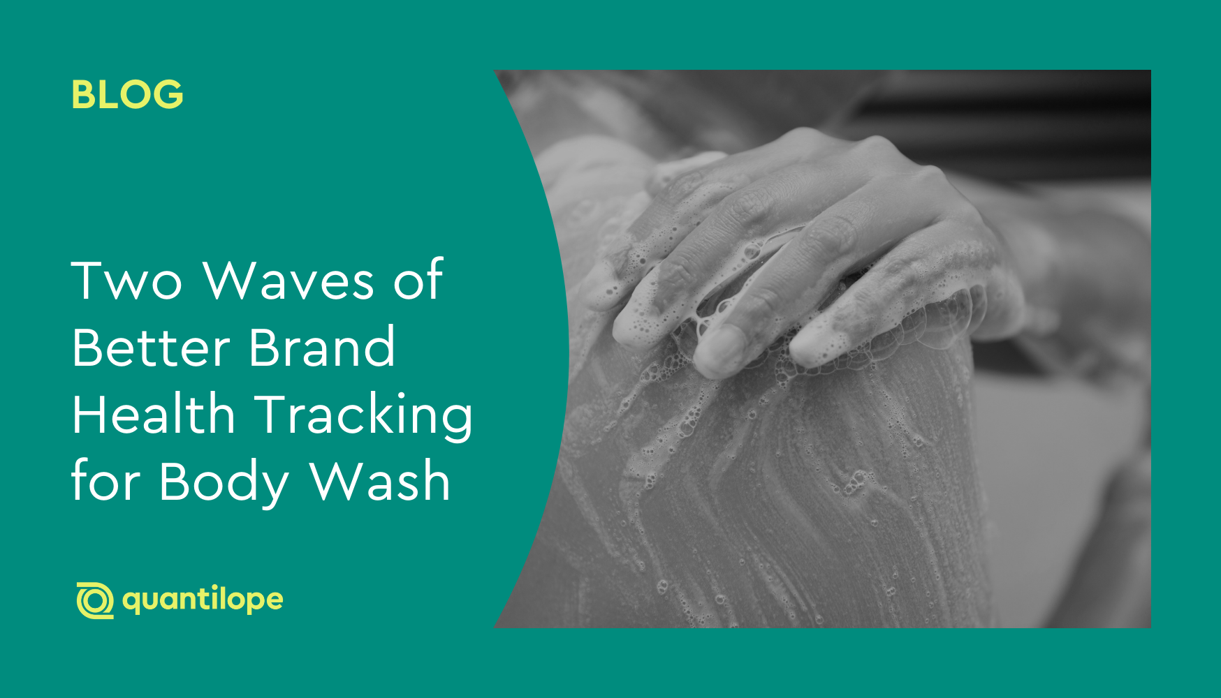 green background blog cover with black and white image of person from the back washing their shoulder with sudsy body wash